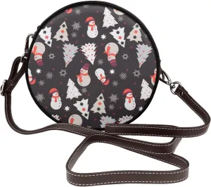 Round PU Leather Crossbody Satchel Bag Vintage Purses Handbags for Women Ladies