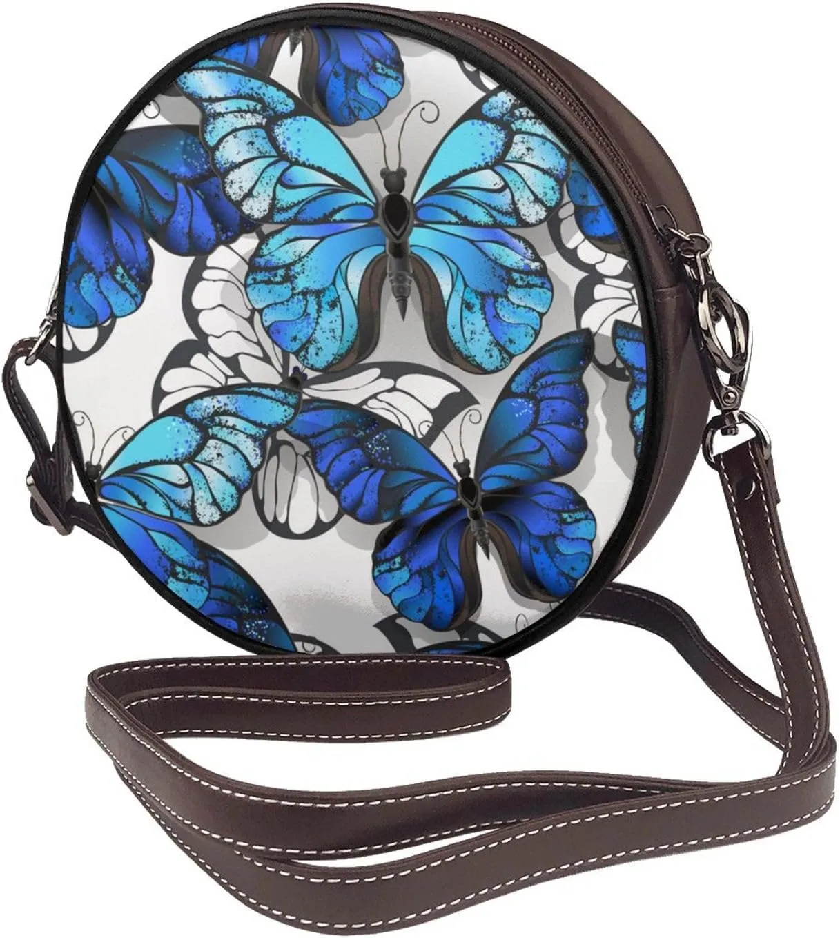 Round PU Leather Crossbody Satchel Bag Vintage Purses Handbags for Women Ladies