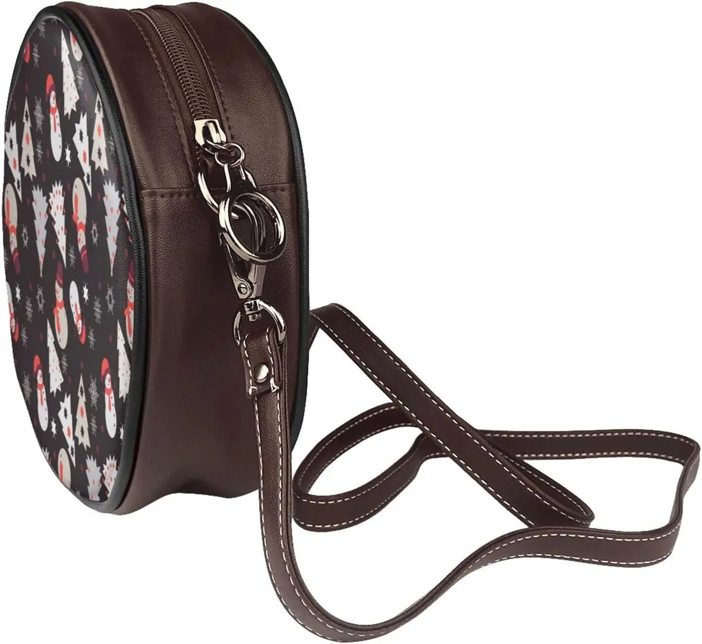 Round PU Leather Crossbody Satchel Bag Vintage Purses Handbags for Women Ladies