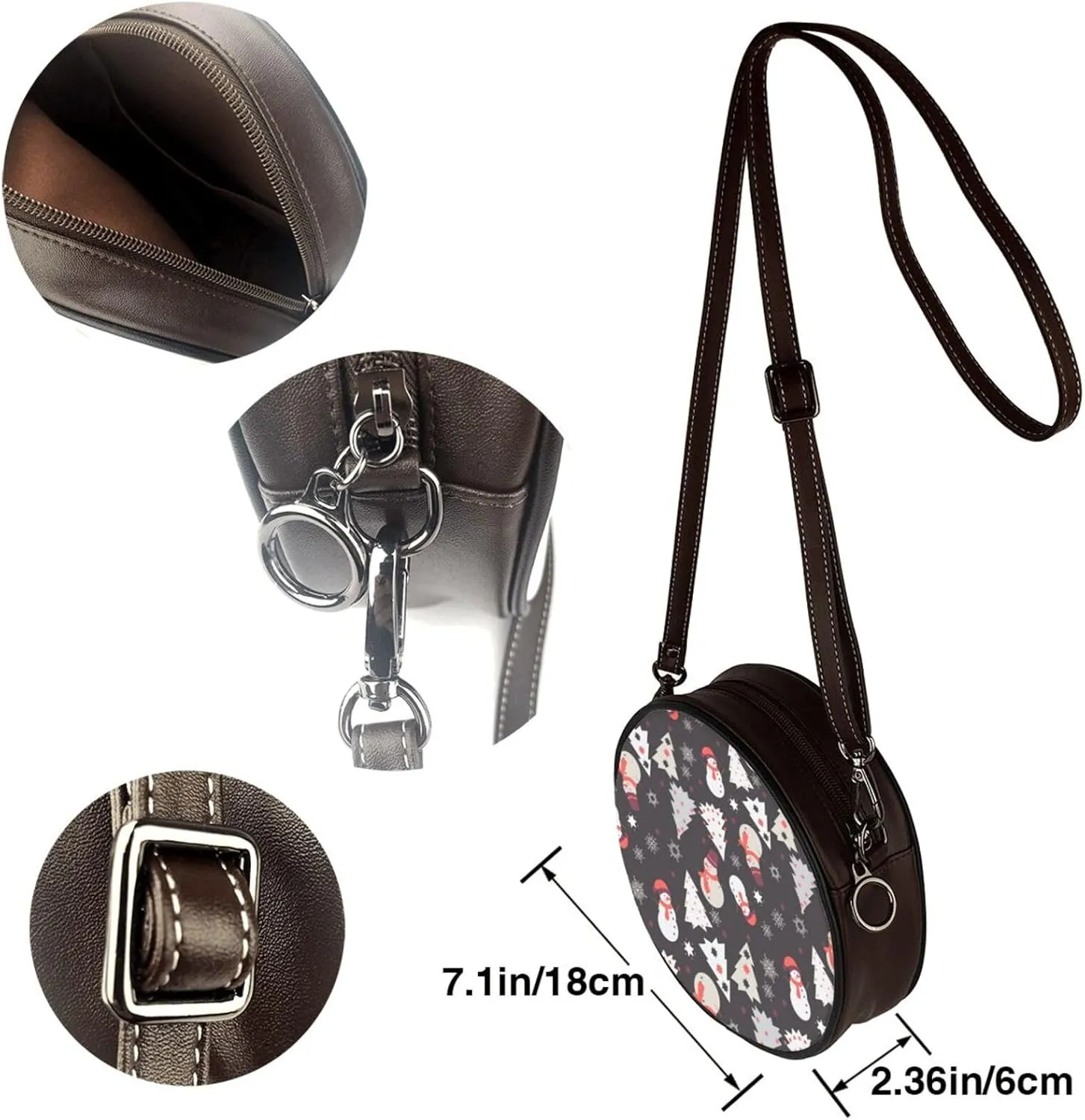 Round PU Leather Crossbody Satchel Bag Vintage Purses Handbags for Women Ladies