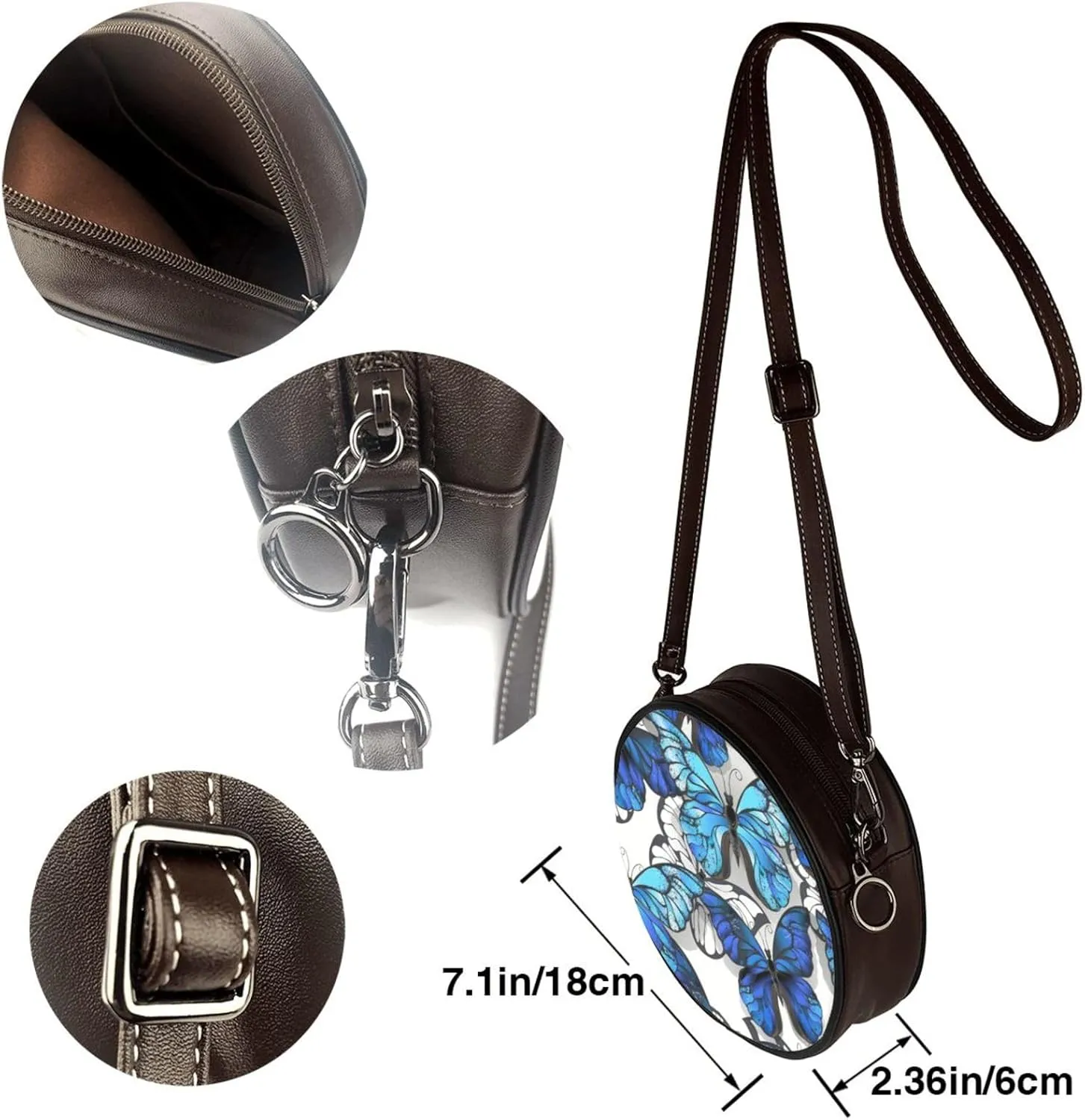 Round PU Leather Crossbody Satchel Bag Vintage Purses Handbags for Women Ladies