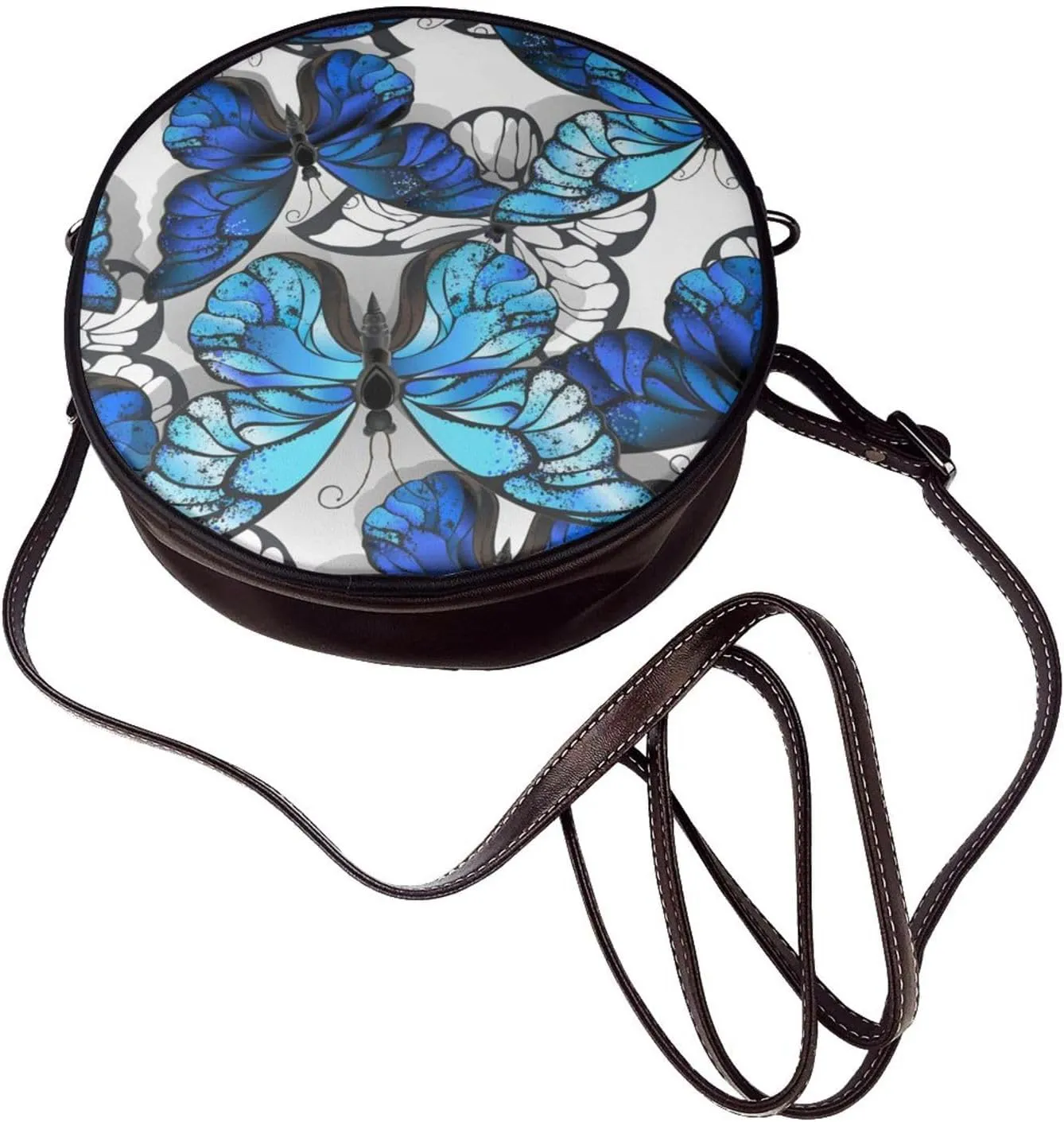Round PU Leather Crossbody Satchel Bag Vintage Purses Handbags for Women Ladies