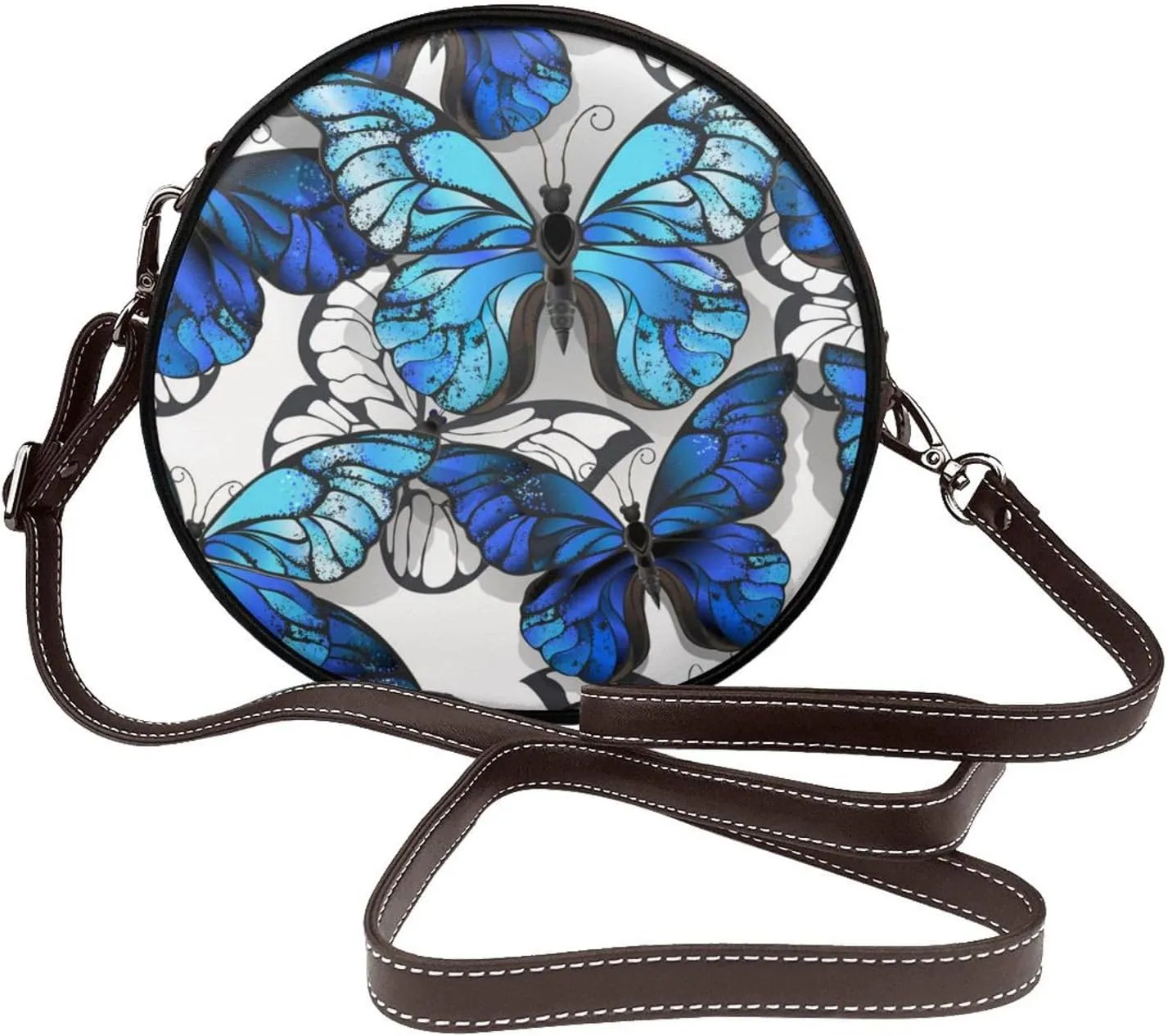 Round PU Leather Crossbody Satchel Bag Vintage Purses Handbags for Women Ladies