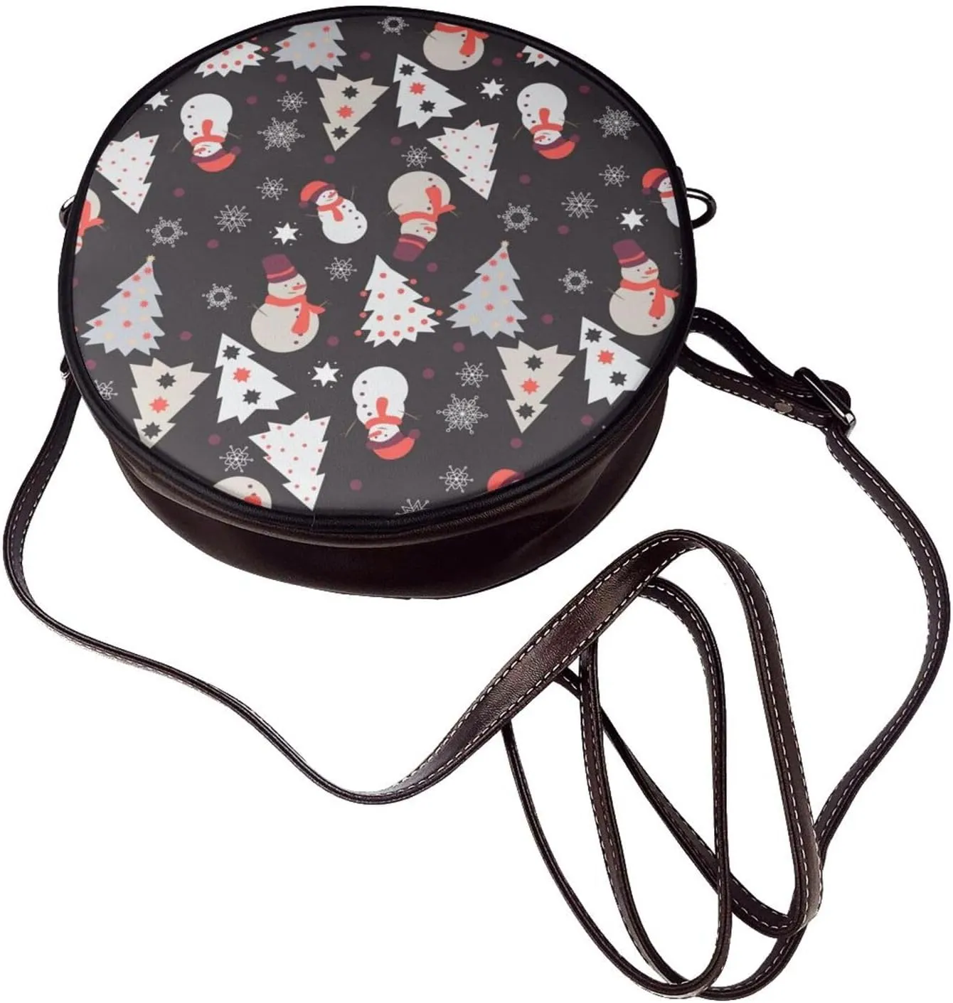 Round PU Leather Crossbody Satchel Bag Vintage Purses Handbags for Women Ladies
