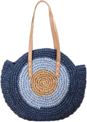 Round Straw Bag Summer Large Capacity Woven Beach Bag Purse Handle Shoulder Bag for Women Vacation Handbags