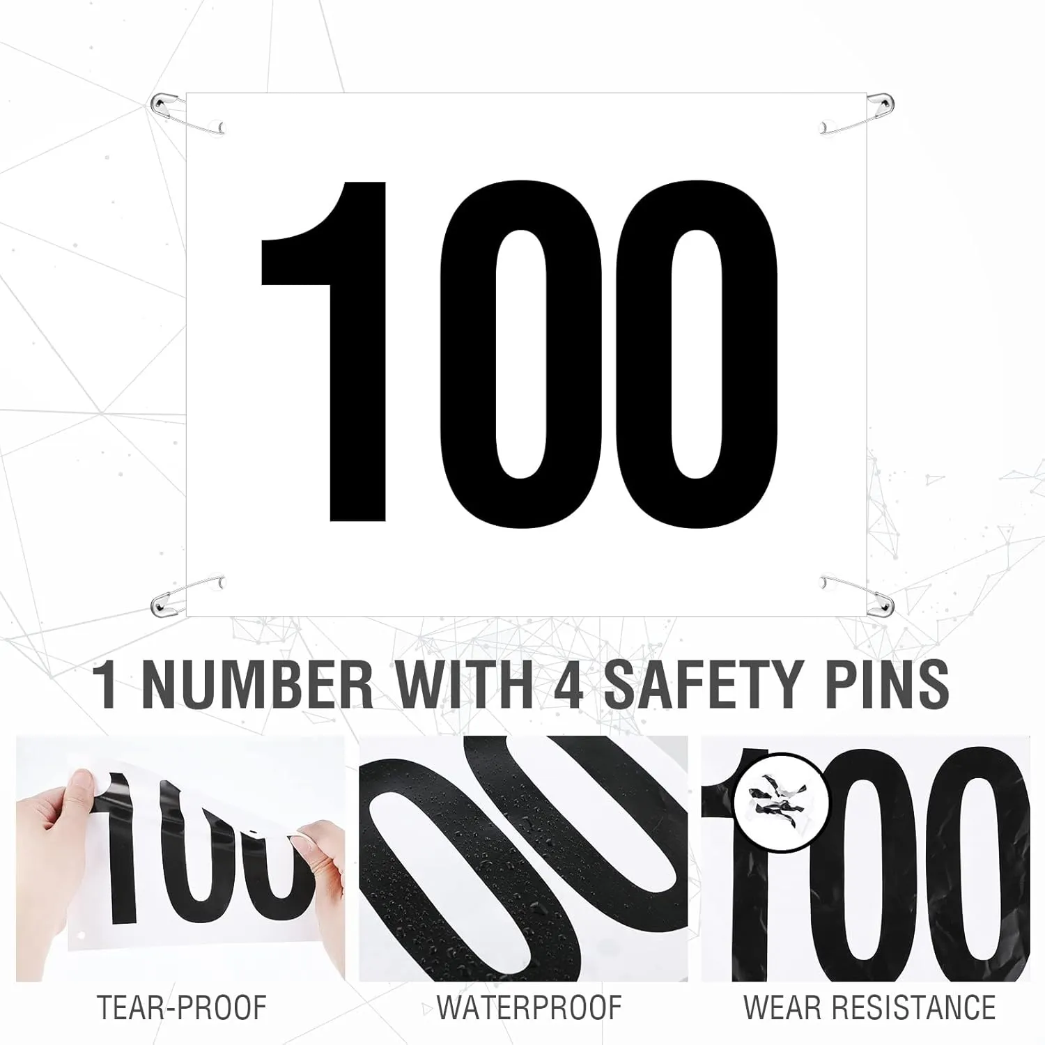 Running Bib Numbers with Safety Pins for Marathon Sports Competition Events Tearproof Waterproof, 6 x 7.5 Inch