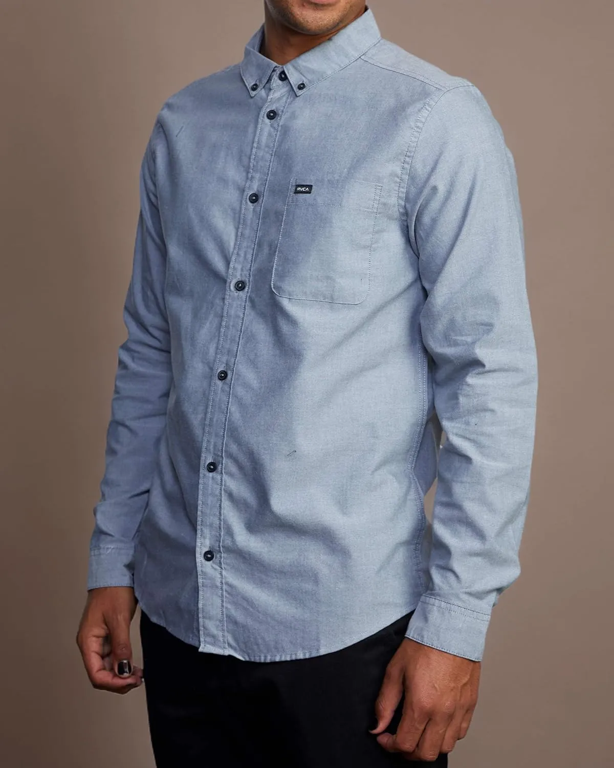 RVCA Men's Long Sleeve Button Down Slim Fit Oxford Woven Shirt