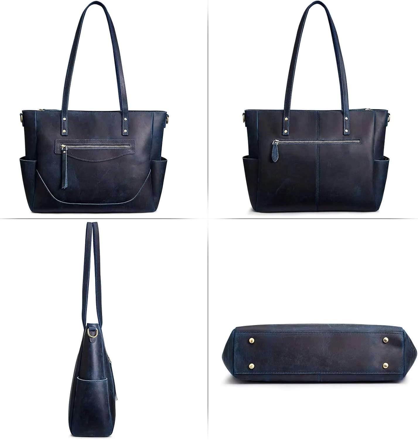 S-ZONE Genuine Leather Tote Bag for Women Large Shoulder Purses Work Handbags with Crossbody Strap Vintage