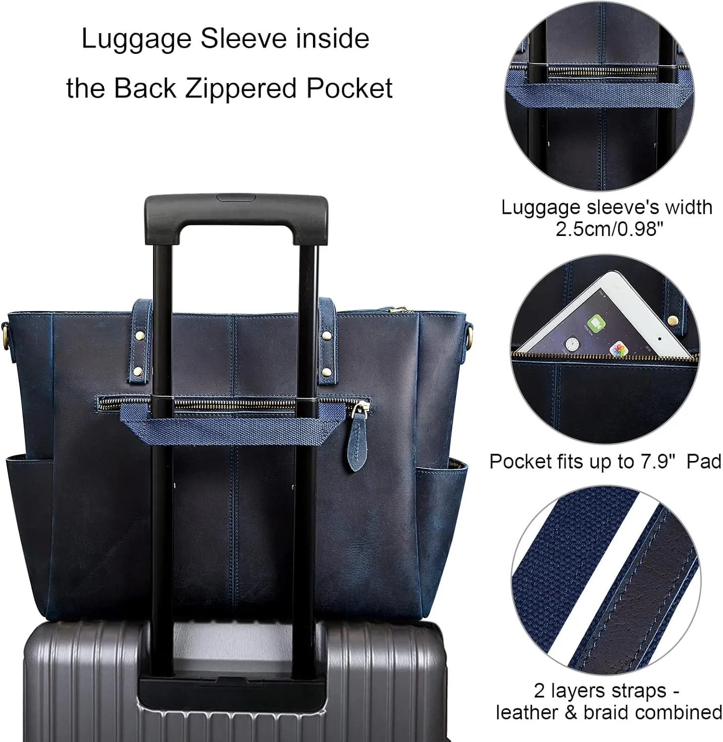 S-ZONE Genuine Leather Tote Bag for Women Large Shoulder Purses Work Handbags with Crossbody Strap Vintage
