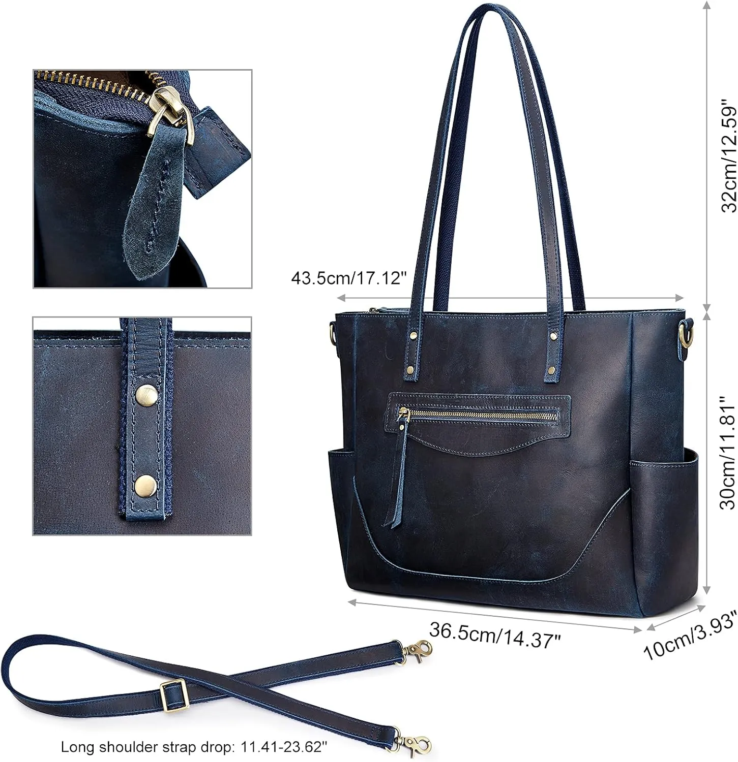 S-ZONE Genuine Leather Tote Bag for Women Large Shoulder Purses Work Handbags with Crossbody Strap Vintage