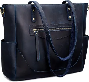 S-ZONE Genuine Leather Tote Bag for Women Large Shoulder Purses Work Handbags with Crossbody Strap Vintage