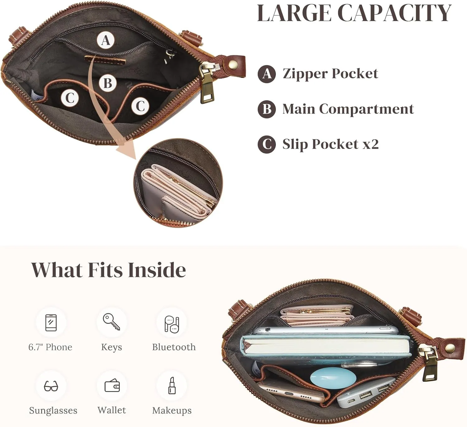 S-ZONE Leather Crossbody Bags for Women Small Over the Shoulder Purses and Handbags Trendy