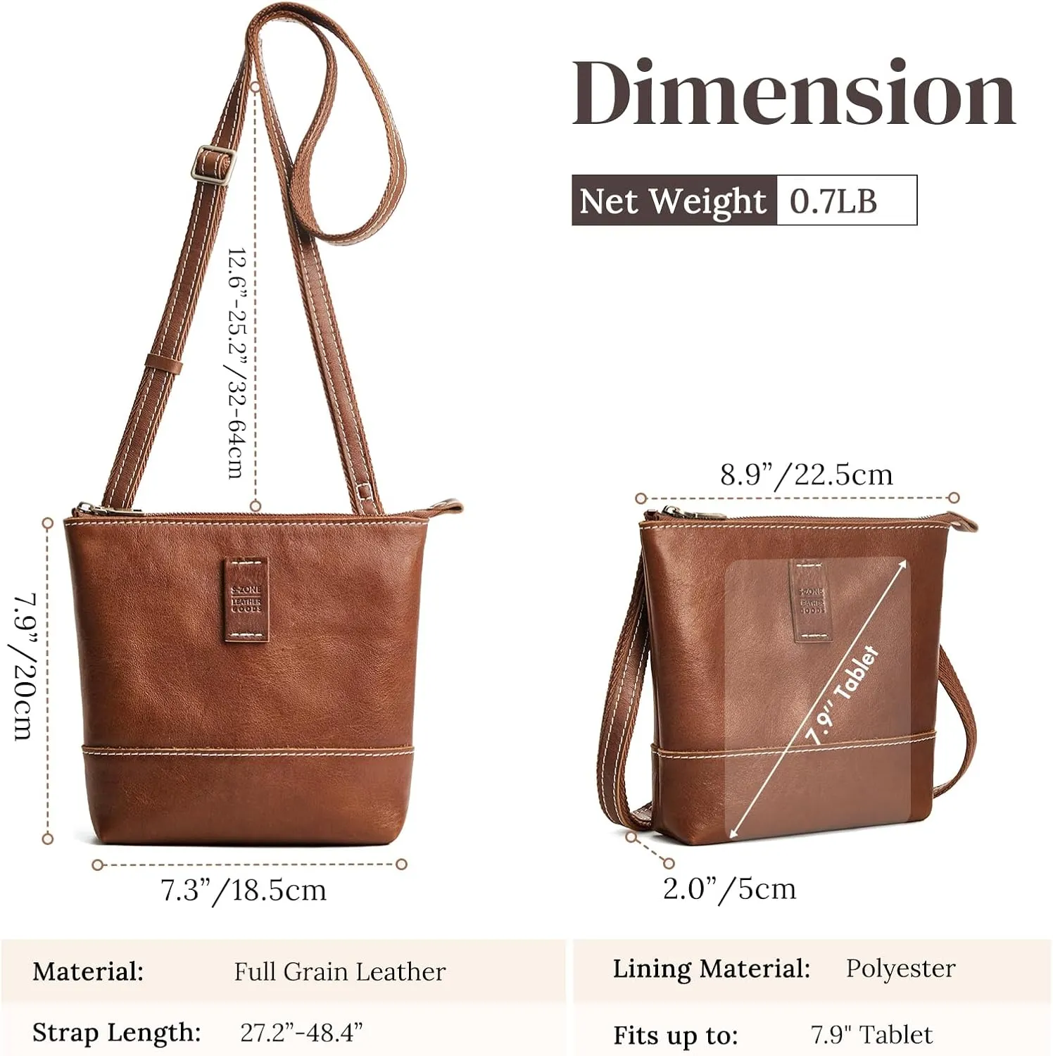 S-ZONE Leather Crossbody Bags for Women Small Over the Shoulder Purses and Handbags Trendy