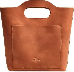 S-ZONE Minimalist Clutch Purses for Women Genuine Top Grain Leather Handbags Mini Top-Handle Tote Bag