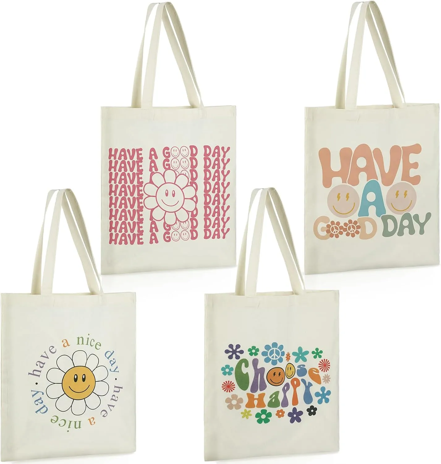 Sadnyy 4 Pack Aesthetic Cute Canvas Tote Bag Women Reusable Grocery Shopping Bag Preppy Shoulder Bag Book Lover Club Gift