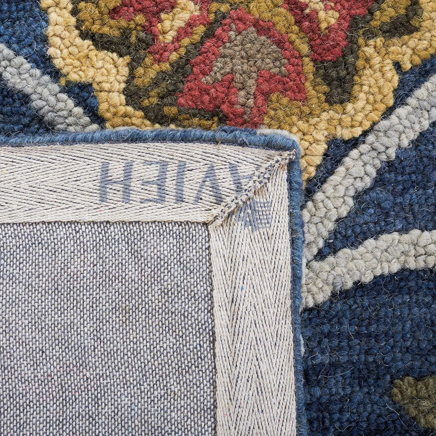 SAFAVIEH Blossom Collection Area Rug - 8' x 10', Navy & Multi, Handmade Wool, Ideal for High Traffic Areas in Living Room, Bedroom (BLM402A)