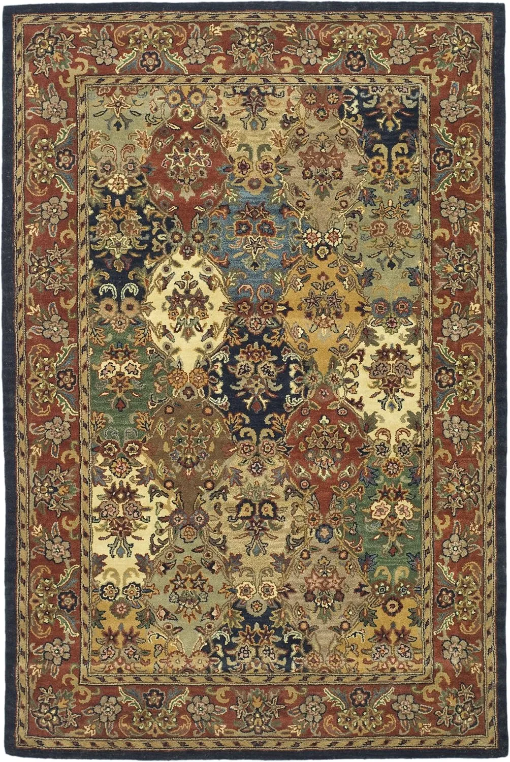 SAFAVIEH Heritage Collection Accent Rug - 4' x 6', Multi & Burgundy, Handmade Traditional Oriental Wool, Ideal for High Traffic Areas in Entryway, Living Room, Bedroom (HG911A)