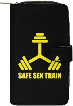 Safe Seex Train Leather Wallets for Men Women Zipped Clutch Purse Travel Handbag Card Case Wallet