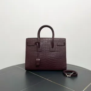 Saint Laurent Crocodile-Embossed Burgundy Sac De Jour Tote Bag