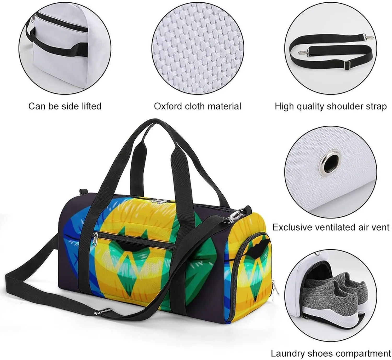 Saint Vincent Grenadines Flag Lips Duffel Bag for Men Women with Shoe Compartment Lightweight Gym Bag