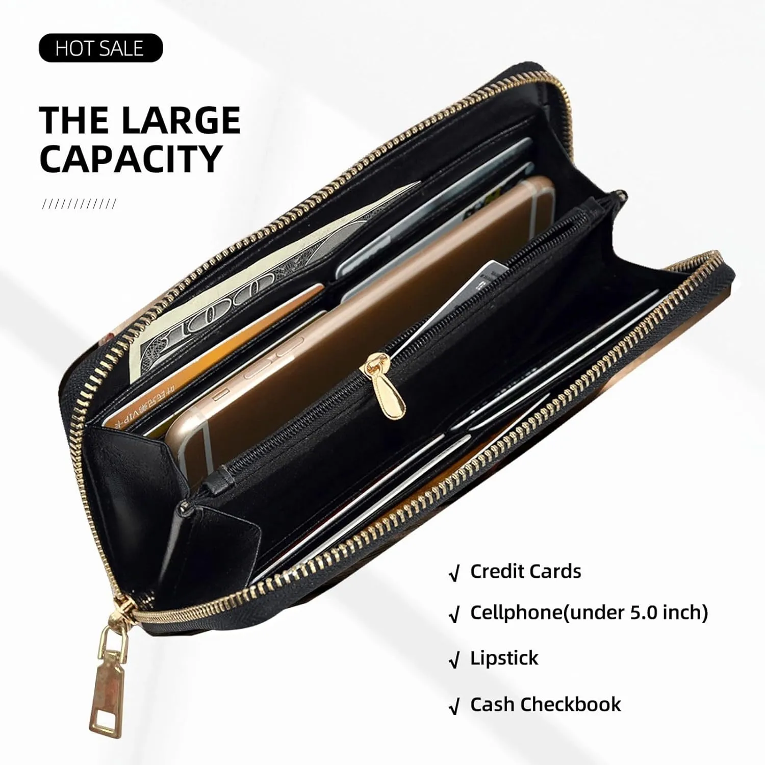 (Salmon) Pu Leather Purse Multi Compartment Card Wallet Stylish Wallet with Zipper for Cards, Coin, Bill, Retro Baseball, One Size