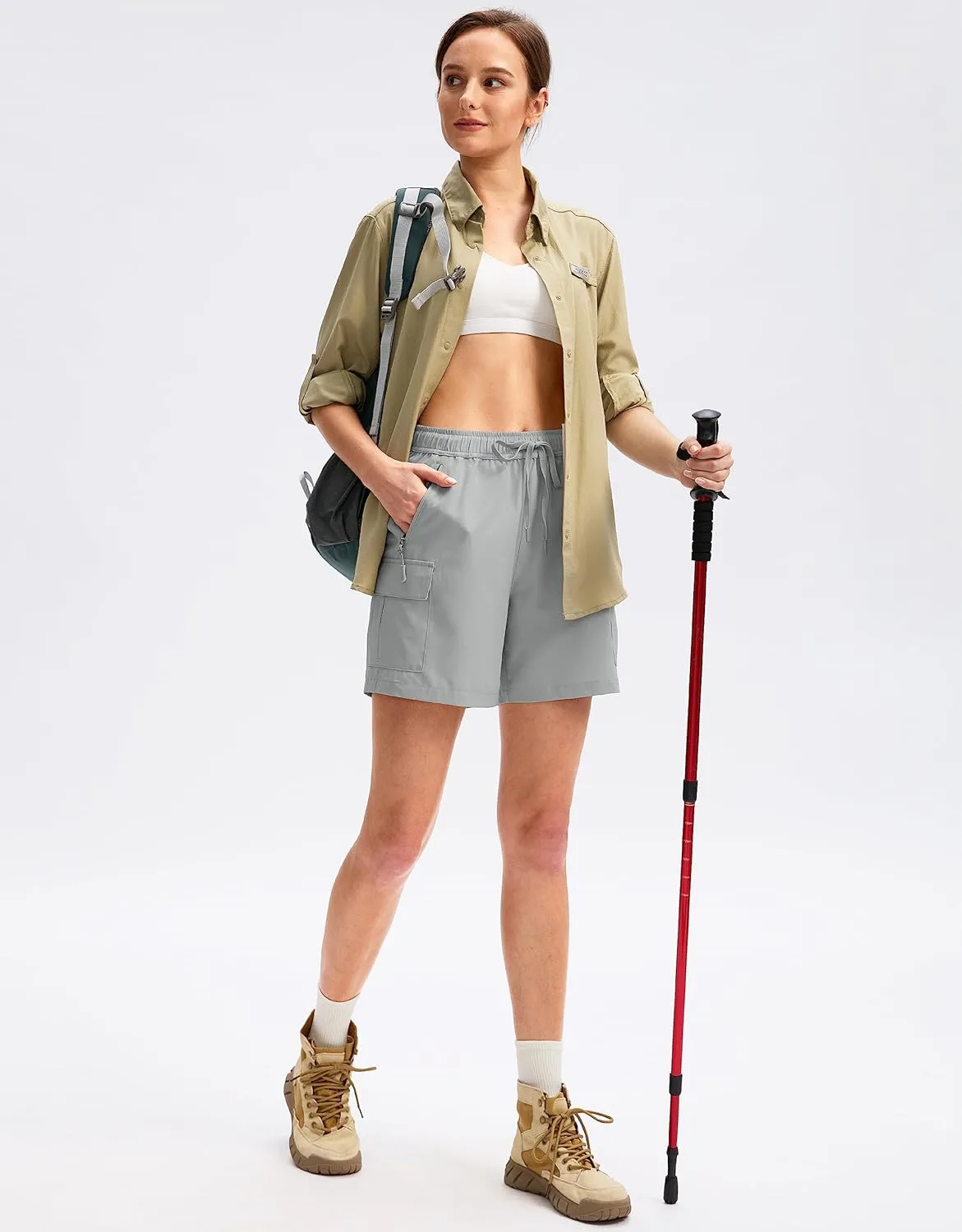 SANTINY Women's 5''/ 7''/9'' Hiking Cargo Shorts Quick Dry Lightweight Summer Shorts for Women Athletic Golf Zipper Pockets