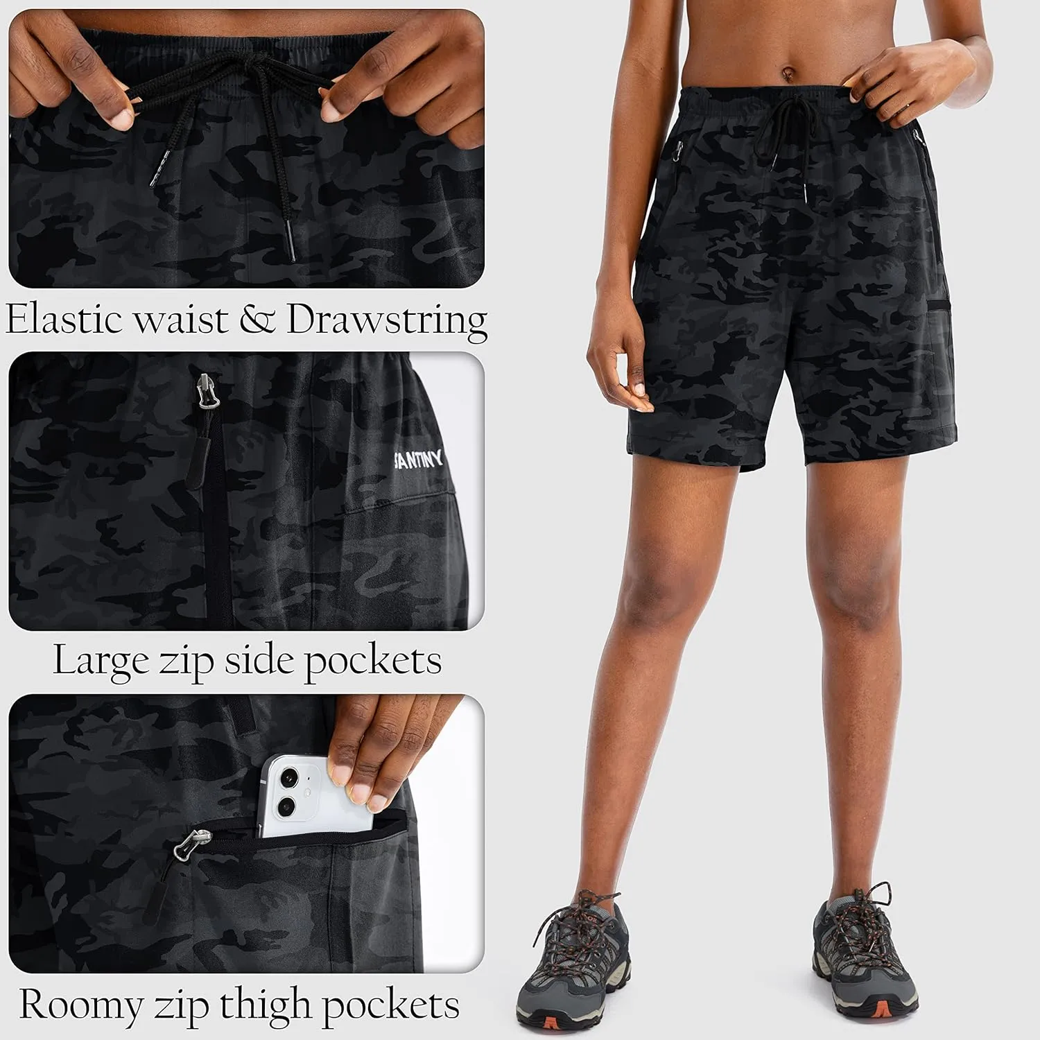 SANTINY Women's 5''/ 7''/9'' Hiking Cargo Shorts Quick Dry Lightweight Summer Shorts for Women Athletic Golf Zipper Pockets