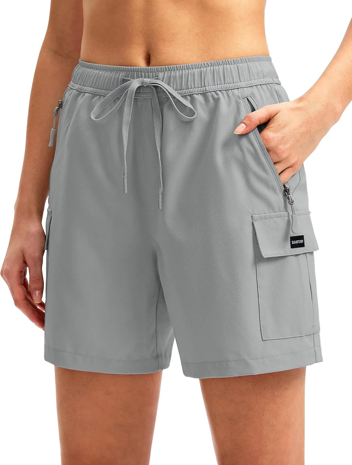 SANTINY Women's 5''/ 7''/9'' Hiking Cargo Shorts Quick Dry Lightweight Summer Shorts for Women Athletic Golf Zipper Pockets