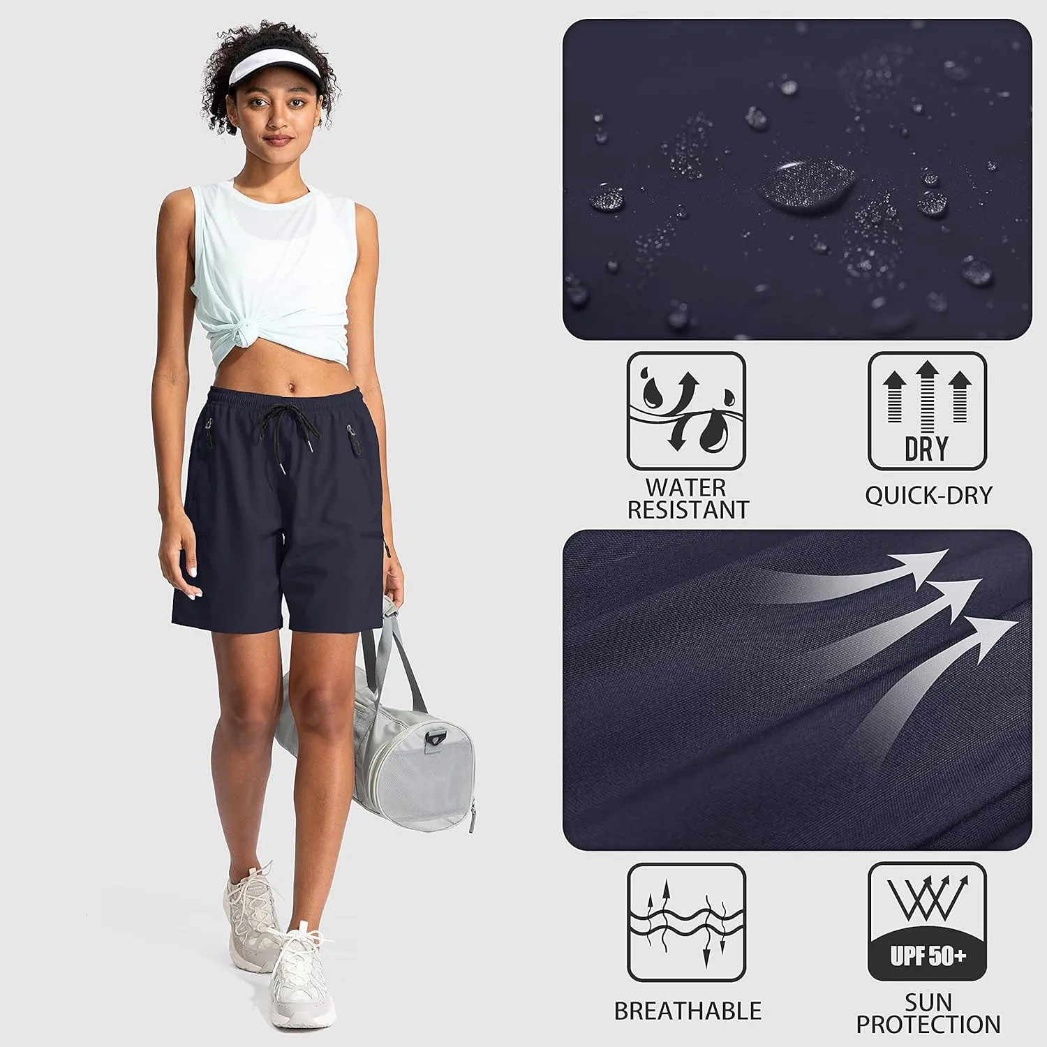 SANTINY Women's 5''/ 7''/9'' Hiking Cargo Shorts Quick Dry Lightweight Summer Shorts for Women Athletic Golf Zipper Pockets