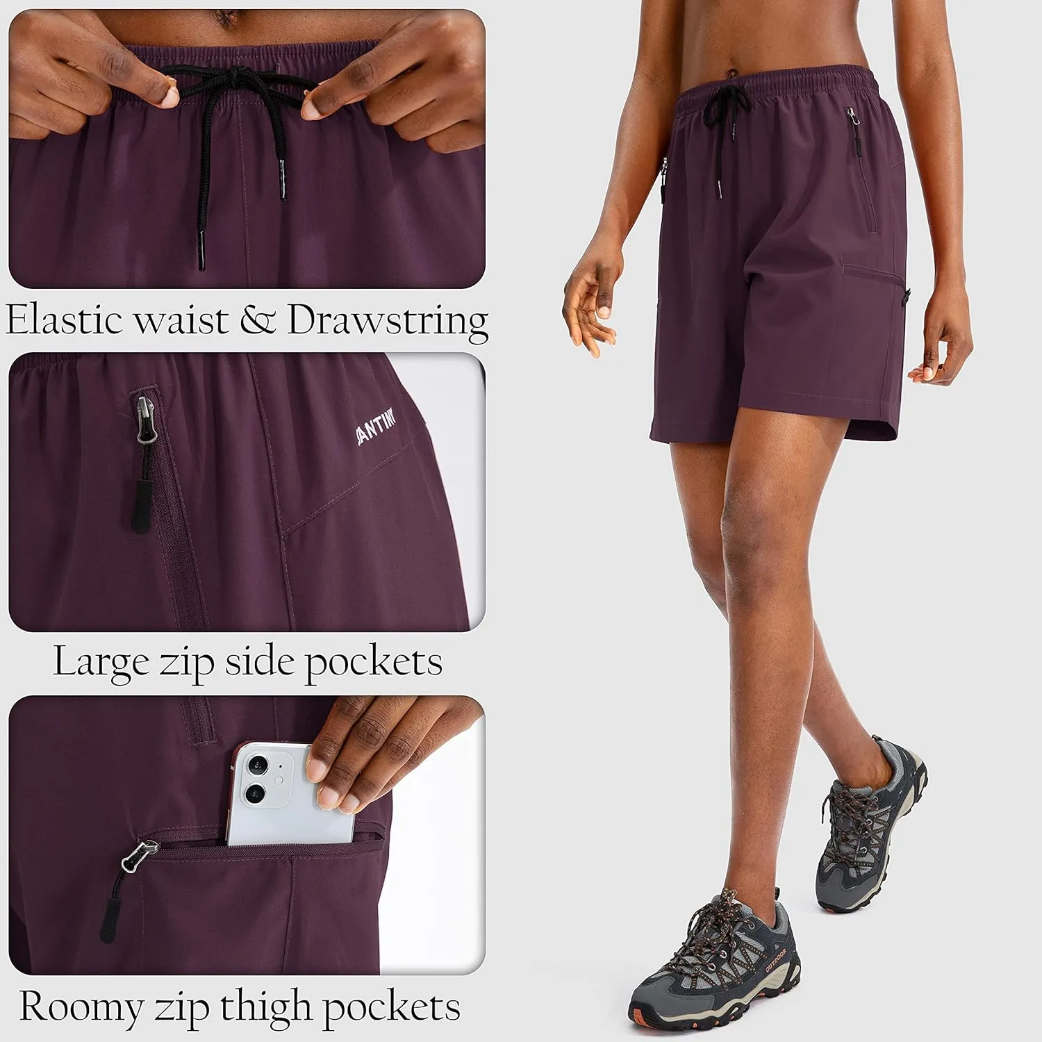 SANTINY Women's 5''/ 7''/9'' Hiking Cargo Shorts Quick Dry Lightweight Summer Shorts for Women Athletic Golf Zipper Pockets
