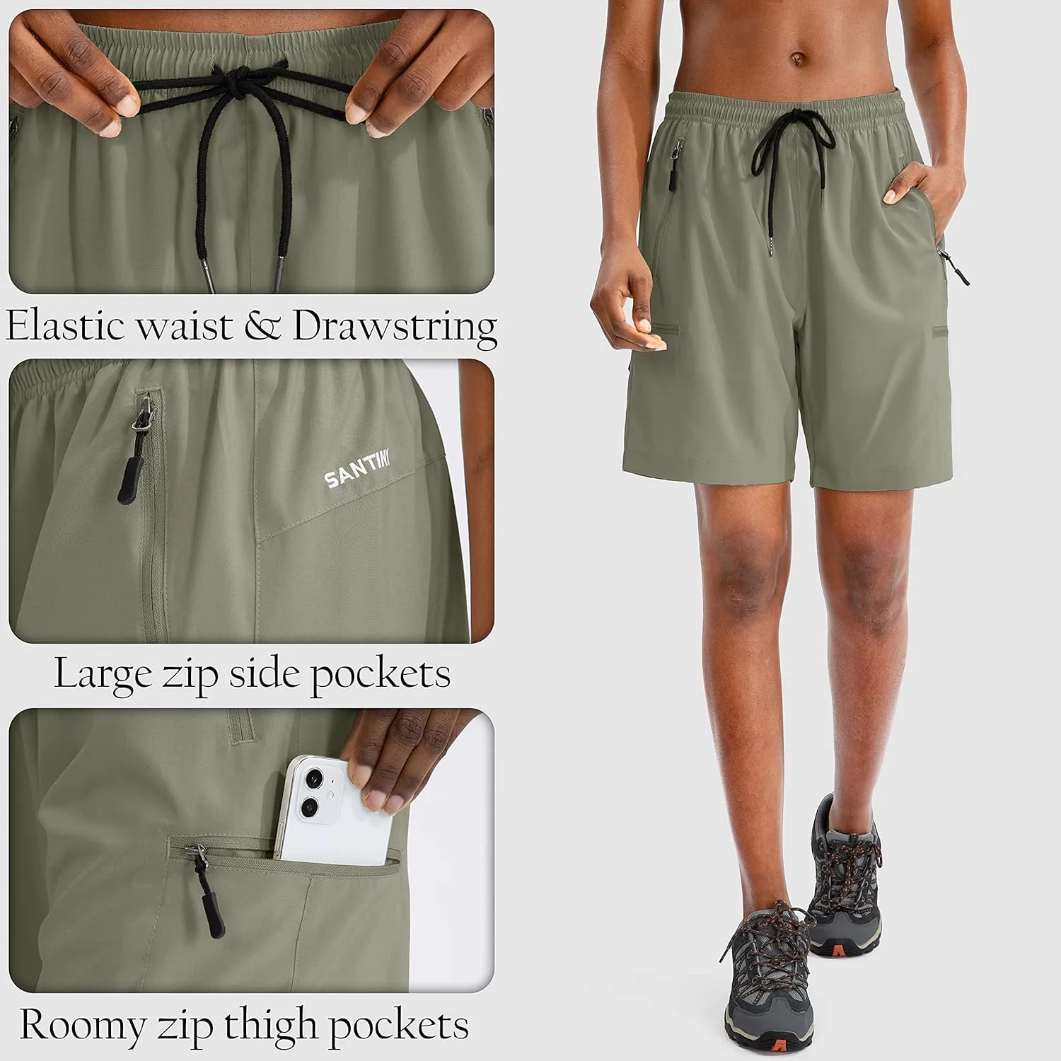 SANTINY Women's 5''/ 7''/9'' Hiking Cargo Shorts Quick Dry Lightweight Summer Shorts for Women Athletic Golf Zipper Pockets