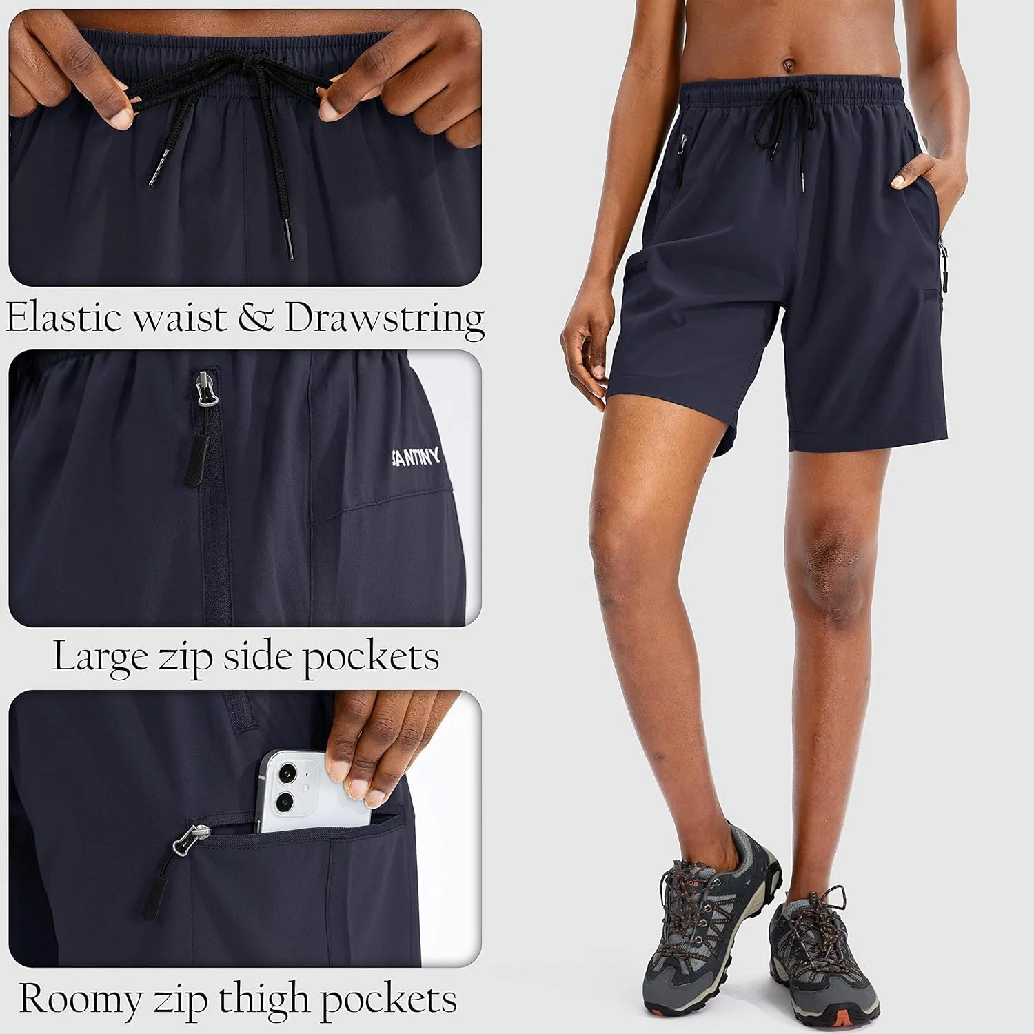 SANTINY Women's 5''/ 7''/9'' Hiking Cargo Shorts Quick Dry Lightweight Summer Shorts for Women Athletic Golf Zipper Pockets