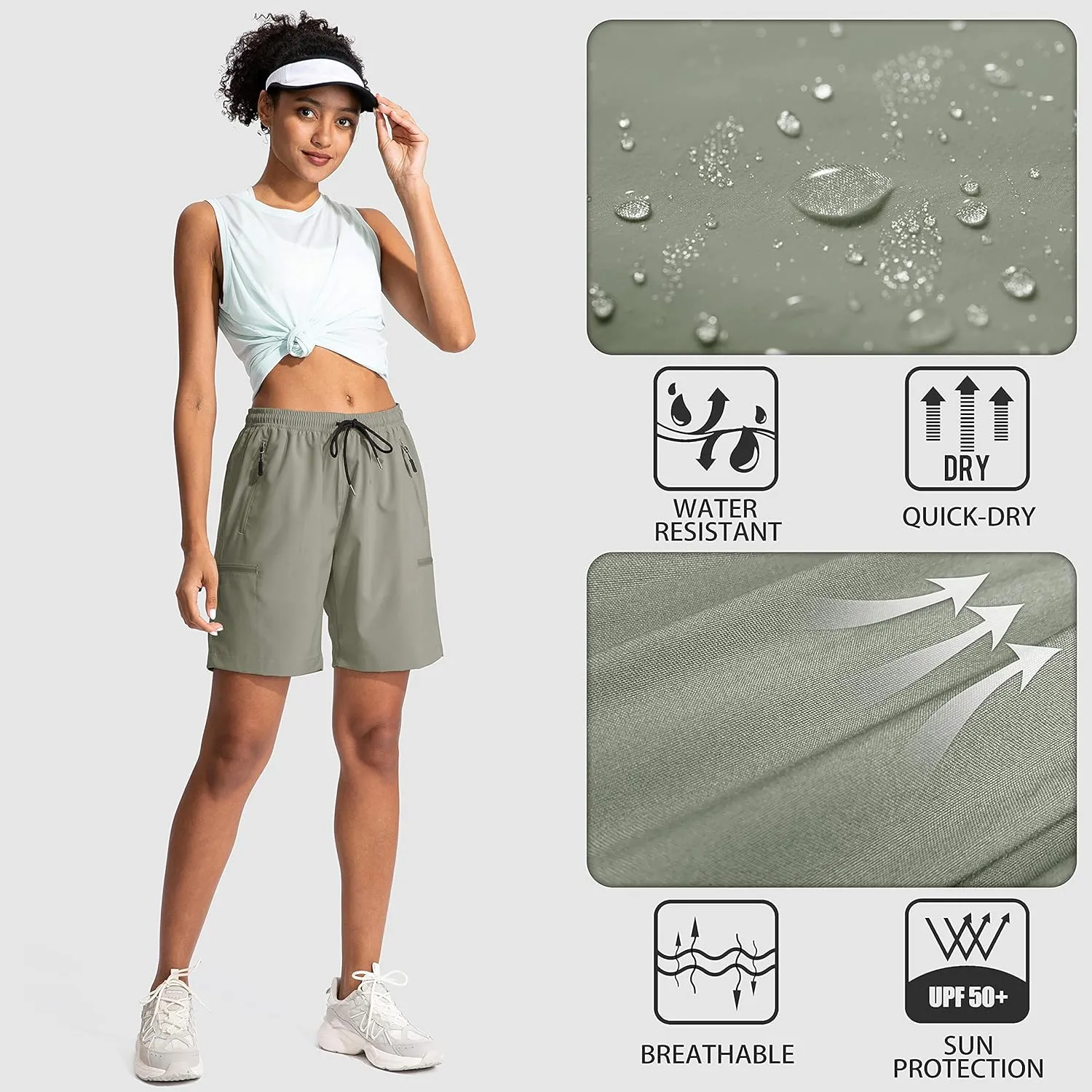 SANTINY Women's 5''/ 7''/9'' Hiking Cargo Shorts Quick Dry Lightweight Summer Shorts for Women Athletic Golf Zipper Pockets