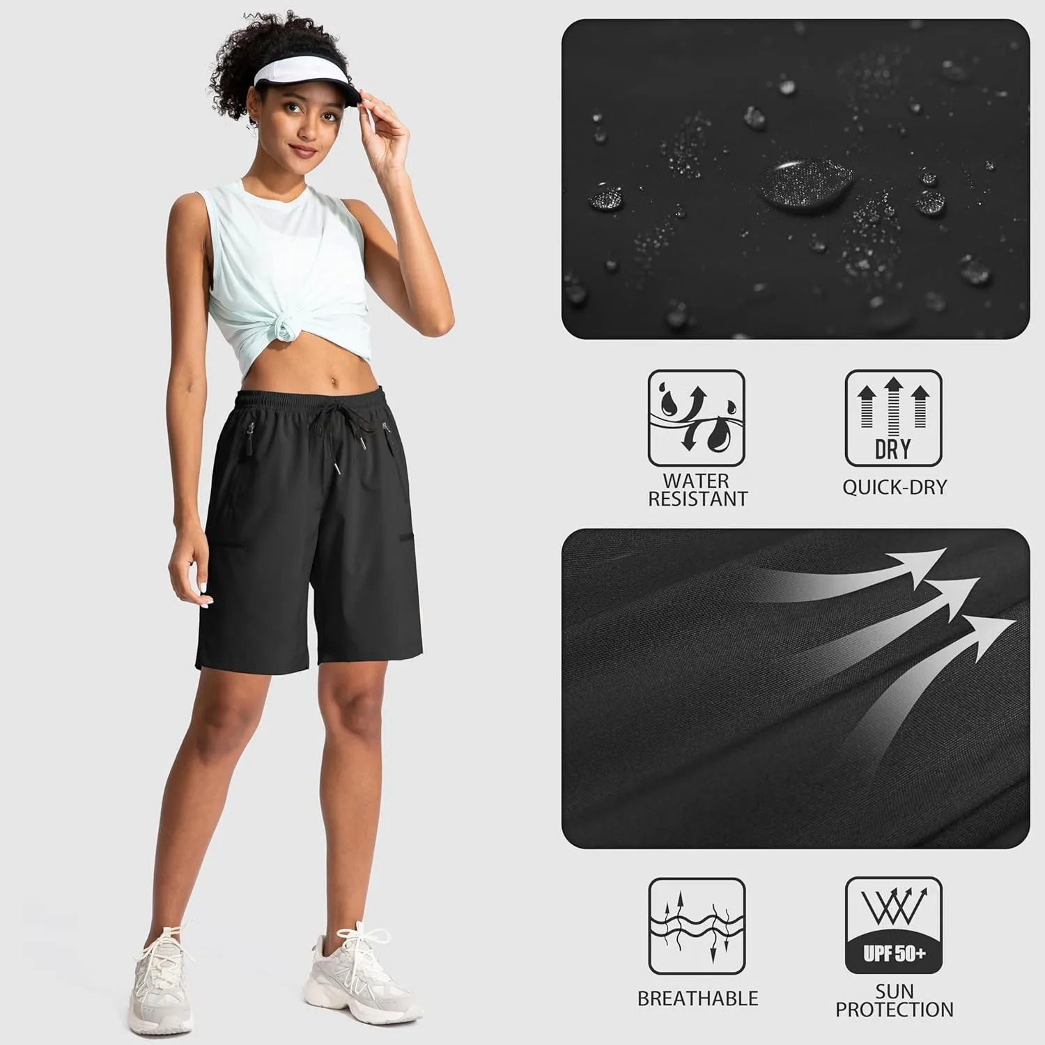 SANTINY Women's 5''/ 7''/9'' Hiking Cargo Shorts Quick Dry Lightweight Summer Shorts for Women Athletic Golf Zipper Pockets