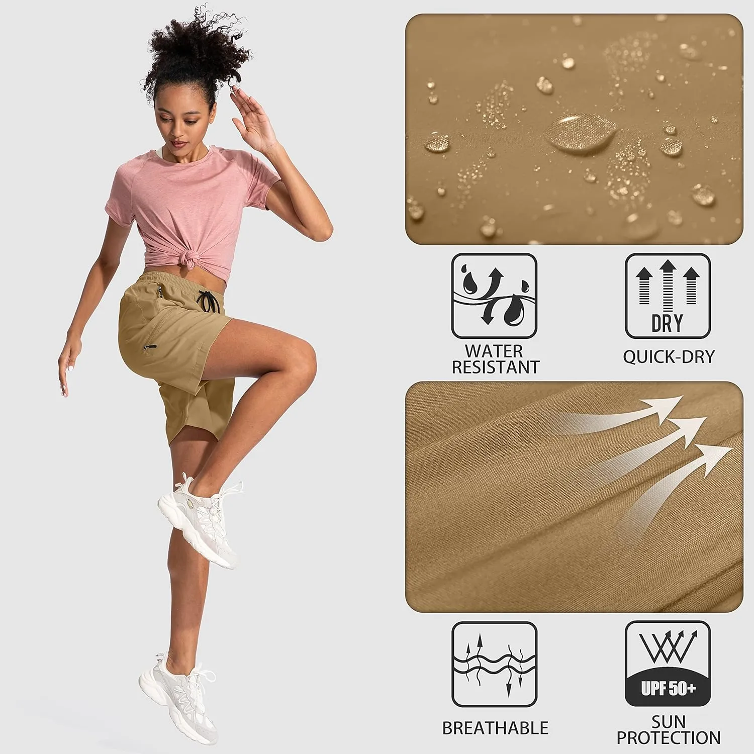 SANTINY Women's 5''/ 7''/9'' Hiking Cargo Shorts Quick Dry Lightweight Summer Shorts for Women Athletic Golf Zipper Pockets