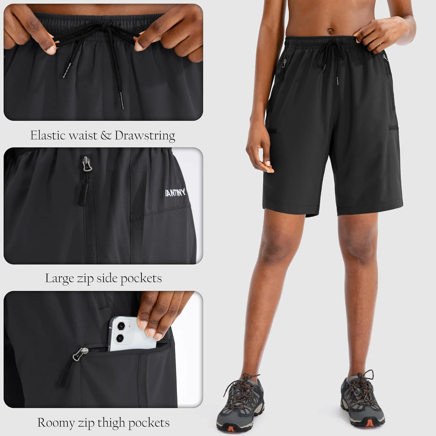 SANTINY Women's 5''/ 7''/9'' Hiking Cargo Shorts Quick Dry Lightweight Summer Shorts for Women Athletic Golf Zipper Pockets