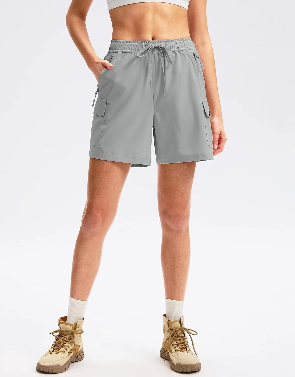 SANTINY Women's 5''/ 7''/9'' Hiking Cargo Shorts Quick Dry Lightweight Summer Shorts for Women Athletic Golf Zipper Pockets
