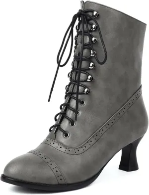 Scaoruki Women Vintage Victorian Boots Mid Calf Lace up