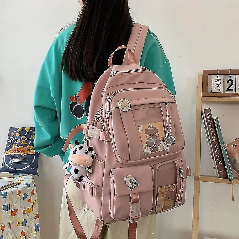 School Backpack With Pendant, Women Cute Nylon Backpack Waterproof Travel Rucksa