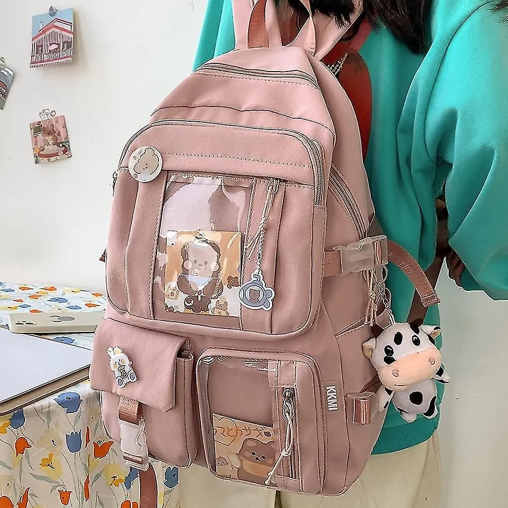 School Backpack With Pendant, Women Cute Nylon Backpack Waterproof Travel Rucksa