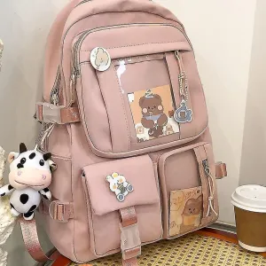 School Backpack With Pendant, Women Cute Nylon Backpack Waterproof Travel Rucksa