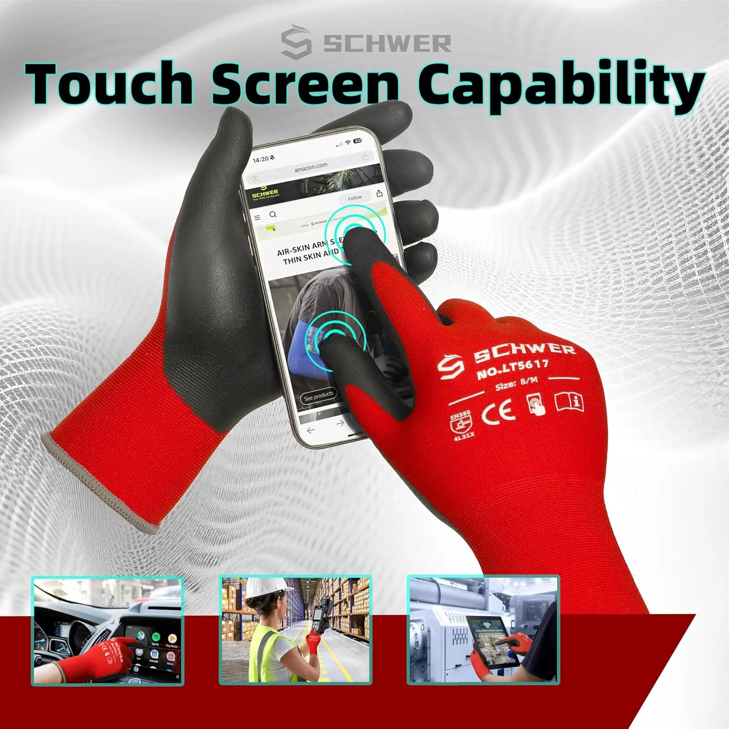 Schwer 12 Pairs Ultra-Comfort Safety Work Gloves MicroFoam Nitrile Coated, Seamless Knit Nylon Glove for Men and Women, Abrasion Resistant, Non Slip, Breathable, LT5617, L