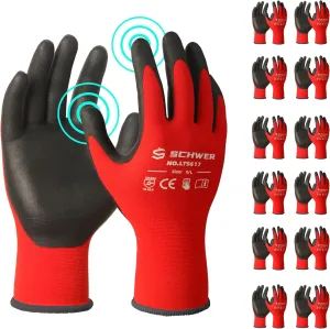 Schwer 12 Pairs Ultra-Comfort Safety Work Gloves MicroFoam Nitrile Coated, Seamless Knit Nylon Glove for Men and Women, Abrasion Resistant, Non Slip, Breathable, LT5617, L