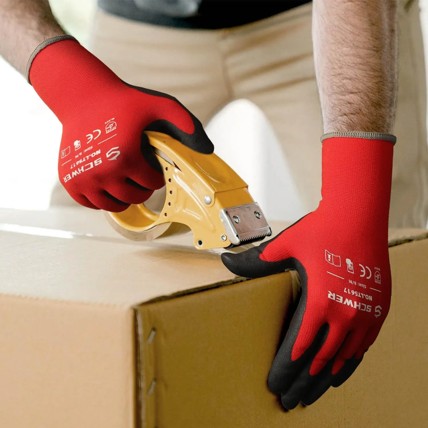 Schwer 12 Pairs Ultra-Comfort Safety Work Gloves MicroFoam Nitrile Coated, Seamless Knit Nylon Glove for Men and Women, Abrasion Resistant, Non Slip, Breathable, LT5617, L