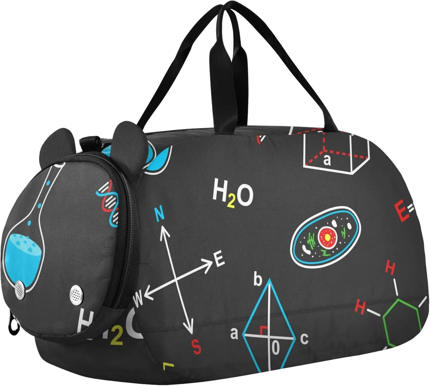 Science Pattern Sports Duffle Bag for Girls Boys, Gym Bag with Shoe Compartment, Kids Travel Overnight Weekender Shoulder Bag