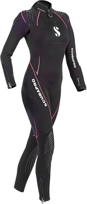 SCUBAPRO Definition Steamer Scuba Diving Wetsuit, 3mm Women Back Zip Neoprene, L Short, Black/Pink