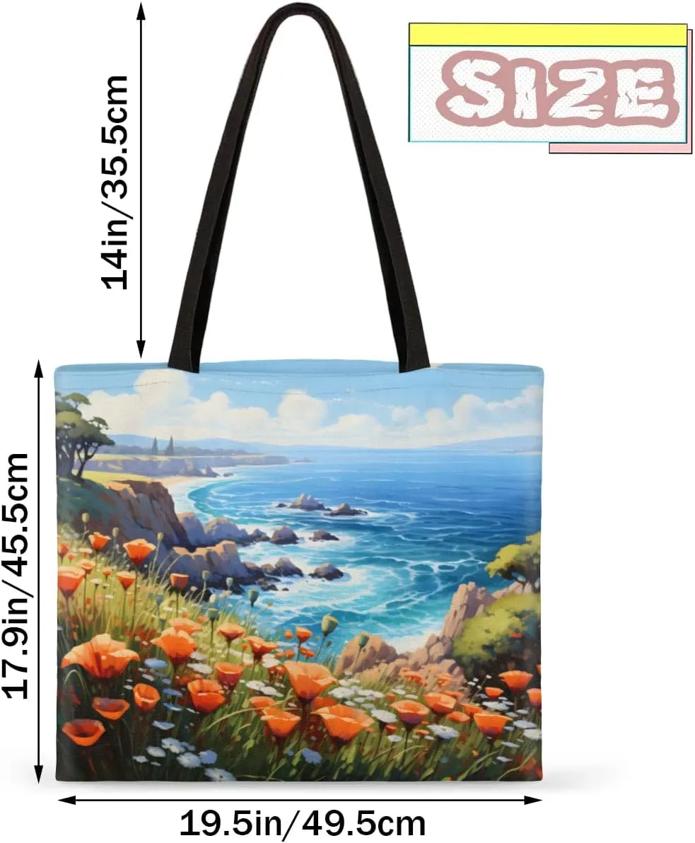 Sea Beach Trees Scenery Canvas Tote Bag for Women Men Stylish Tote Handbag Shoulder Bag Reusable Grocery Bag