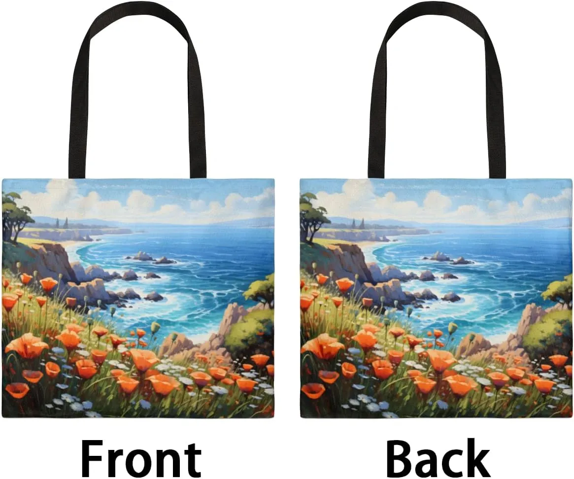 Sea Beach Trees Scenery Canvas Tote Bag for Women Men Stylish Tote Handbag Shoulder Bag Reusable Grocery Bag
