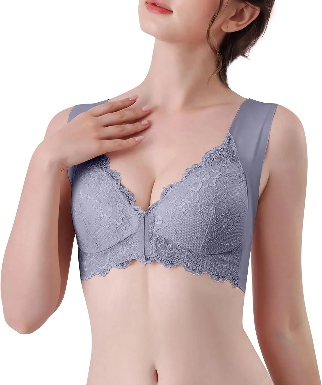 Seamless Bras for Women Front Closure No Underwire Bras Lace Breathable Bra Push Up Bralette Support Posture Bra