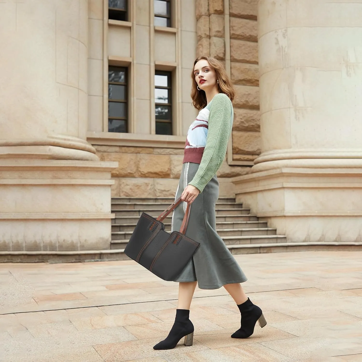 SENDEFN Leather Tote Bag for Women Work Shoulder Bag Large Top Handle Handbags and Ladies Travel Purse with Zipper Pocket